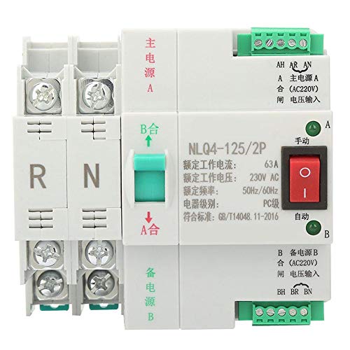 Transfer Switch Automatic, AC 230V 2P 63/80/100A Dual Power Automatic Transfer Toggle Switch,Smple Operation,Reliable Performance(63A)