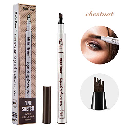 Tattoo Eyebrow Pen with Four Tips Waterproof, Long Lasting Smudge-Proof Natural Hair-Like Defined Chestnut All Day (Chestnut)