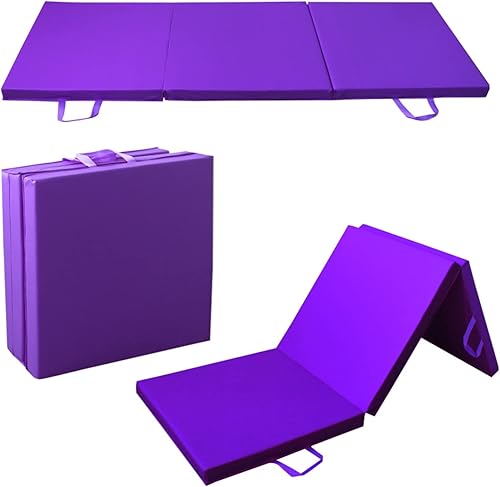 Miniatura 4 de PRISP Tapete de ejercicio plegable de 6 x 2 pies, tapete de gimnasia de tres pliegues para gimnasio en casa y entrenamientos de fitness, 2 pulgadas