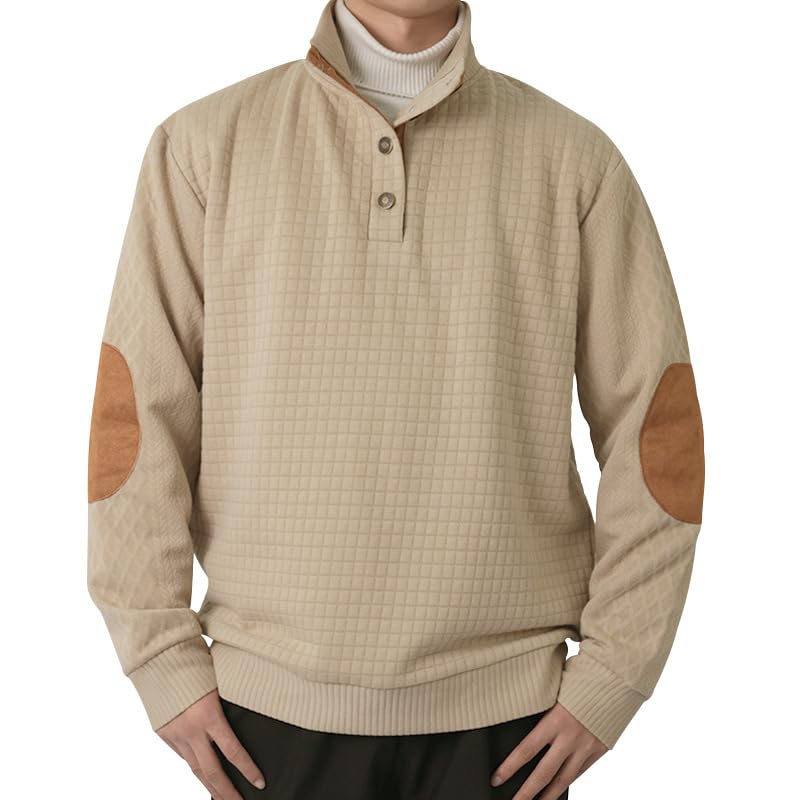 Mens Outdoor Casual Sweaters, Standing Collar Long Sleeved Crewneck, Button 1/4 Pullover Sweaters2