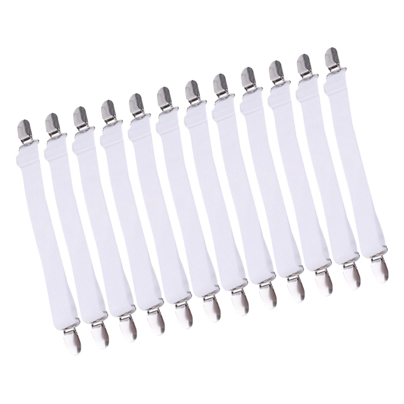 CHILDWEET 12pcs Adjustable Bed Sheet Fasteners Clips Elastic Straps for Mattress Covers Keep Sheets Place White Stretchable Gripper More