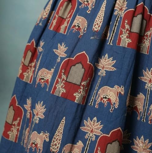 Image of Women's Floral Print Maxi Skirt, Maroon Red, 100% Pure Cotton, Elastic Waist, Full Length, Breathable Fabric