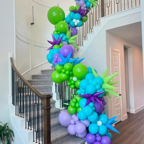Image of Blue Green Purple Balloons 50PCS 12 Inch Fruit Green Teal Blue Pearl White | Purple Balloons with Ribbon for Birthday Baby Shower Theme Party Decorations