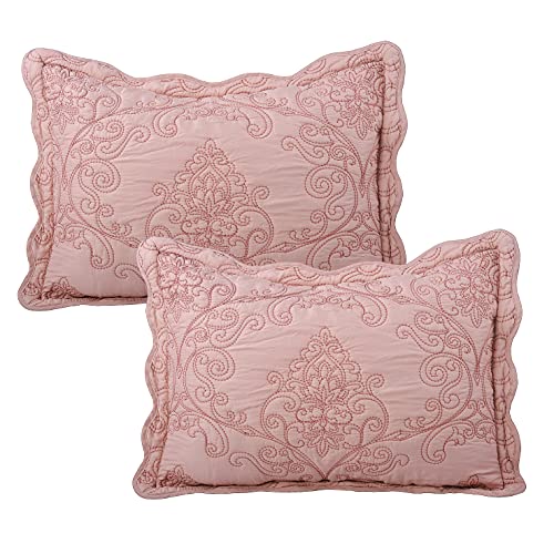 Home Soft Things Damask 4 Piece Bedspread Set, Scalloped Edge Reversible Quilt Coverlet Comforter Prewashed Bedding Set, Matelasse Embossed Floral Solid Pattern,Dusty Pink Oversize King(120" X 120") #TOP3