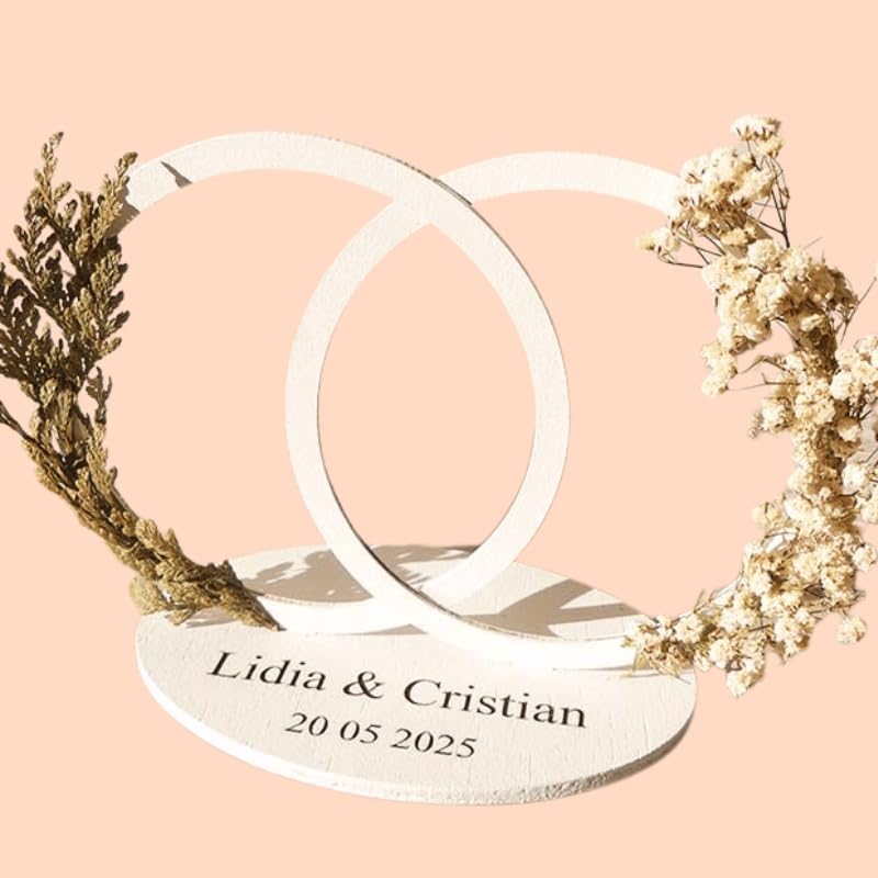 Nomart Nomart- Porta Alianzas Boda Personalizable, Modelo Atenas en Blanco o Madera Roble, Porta Alianzas Original Para Bodas Civiles o Religiosas