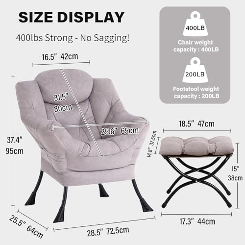 Image of Tiita Modern Lazy Chair with Ottoman, Large Accent Armchair, Leisure Sofa Armchair with Footrest for Bedroom, Living Room, and Dorm Rooms