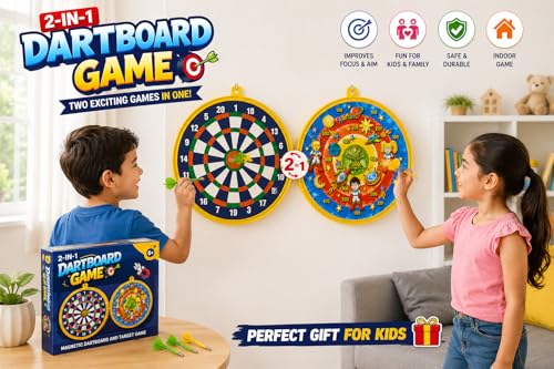 Image of 2 in 1 Magnetic Dart Board Game for Kids & Family Double Sided Indoor Dartboard with Space Target Game Safe Magnetic Darts Toy for Boys Girls Age 4 5 6 7 8 9 10+ Years Birthday Gift Party Game Set