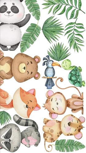 Image of Jungle Theme Wall Sticker for Kids Room Decor - Fun Animal Growth Chart with Giraffe, Elephant, Tiger, Panda, and More - Peel & Stick Removable Nursery Wall Decal (A, Small)