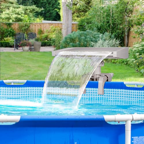 Pool Fountain Waterfall for Above Ground Pools, Swimming Pool Frame Attachment Clamp Accessory, Relaxing Cascade Soothing Waterfall, Adjustable Width Fits Various Frames (Beige)