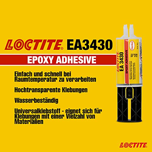 LOCTITE EA 3430, universeller 2K-Kleber zum Kleben von z. B. Glas,- Metallteilen, wasserbeständiger Epoxidharz-Kleber, Fünf-Minuten Epoxy-Klebstoff für Reparatur-Arbeiten, 1x24ml