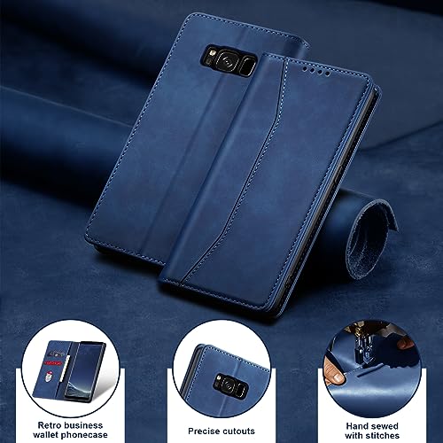 Image of Jasonyu Case for Samsung Galaxy S8 Leather Wallet Flip Cover with Card Holder,Kickstand, Magnetic Closure,TPU Shockproof Phone Case Compatible with Samsung S8 (Blue)