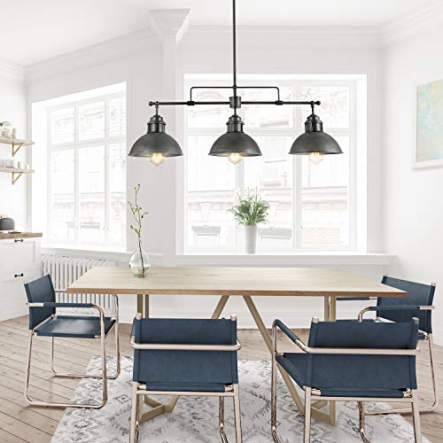 Black Farmhouse Chandelier, Rustic Pendant Lighting in Brushed Metal Finish, Linear Lighting Fixtures Hanging for Dining Room, Pool Tables, Kitchen Island, L35.7\'\' x H11.5\"