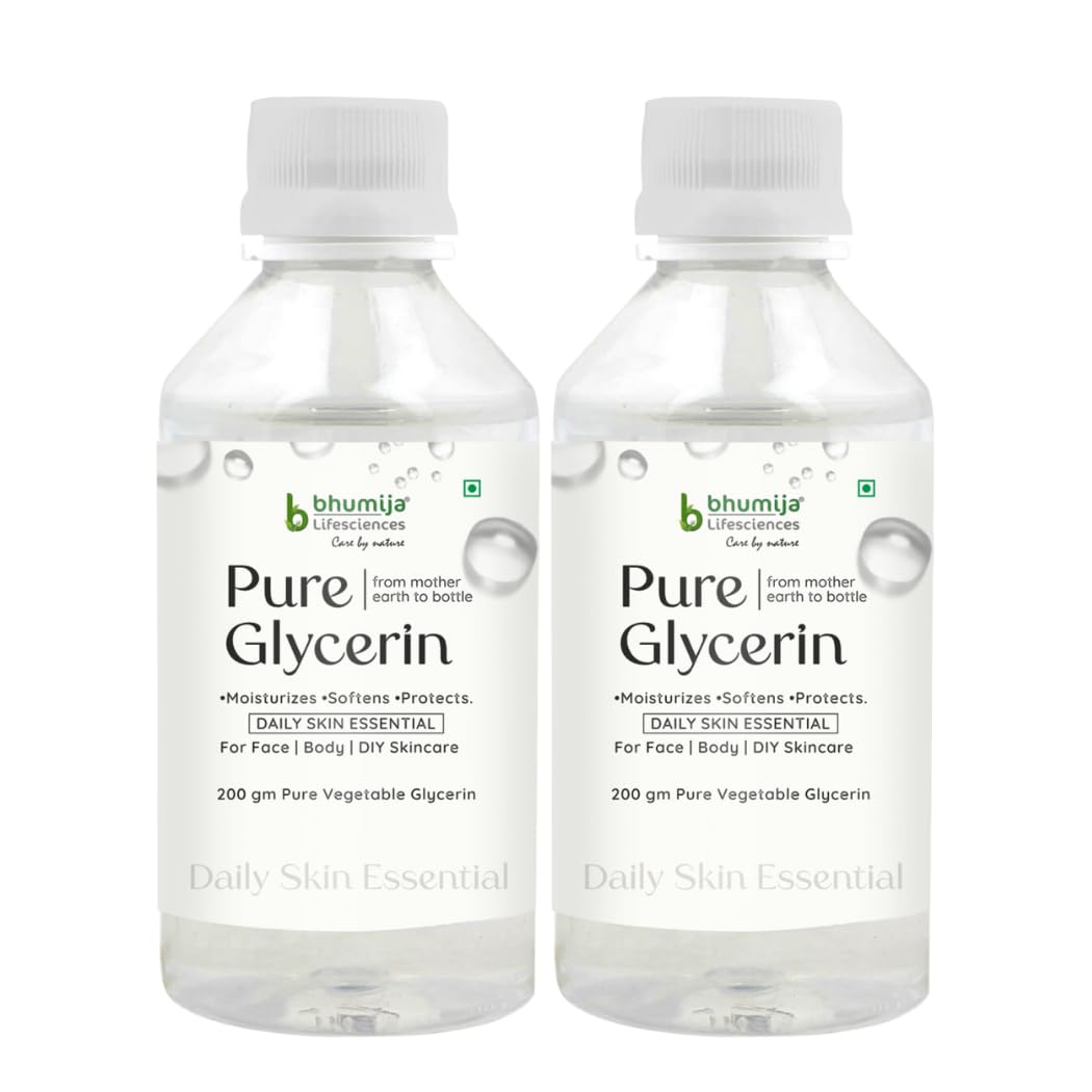 Bhumija Lifesciences Pure Vegetable Glycerine for Face | 100% Natural | Food Grade | Chemical-Free | for Skincare (200 gm, Pack of 2)