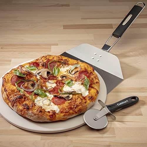 Cuisinart 3 Piece Pizza Grilling Pack, 13β Round Pizza Stone for Grill with Cutter and Foldable Stainless Steel Peel, Complete Set to Build Your Own Pizzas at Home - 5