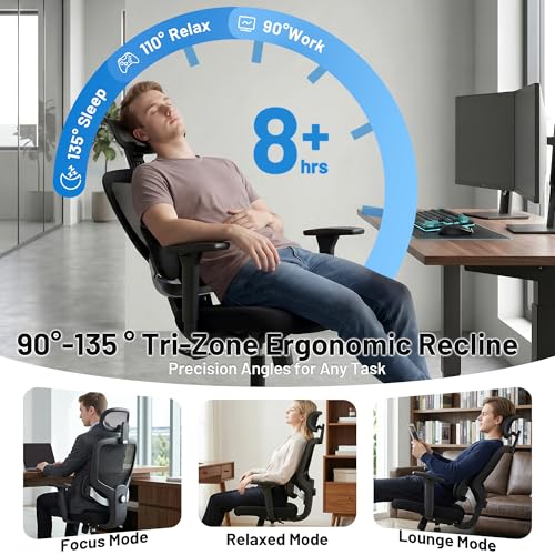 Hayelf Ergonomic Office Desk Chair, High Back Breathable Mesh Computer Chair, 3D Lumbar Support, 2D Headrest & 3D Armrests, 300lbs Heavy Duty Task Chair for Home Office Work Gaming, Black — view 6