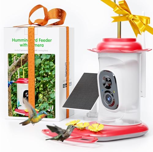 LongPlus Solar Hummingbird Feeder with Camera 2K Live View Smart Humming Bird Feeder AI Identify Ant Guard & Moat Bee Proof 3 Feeding Ports Outdoor Hanging Bird Feeder Ideal Gift for Bird Lovers