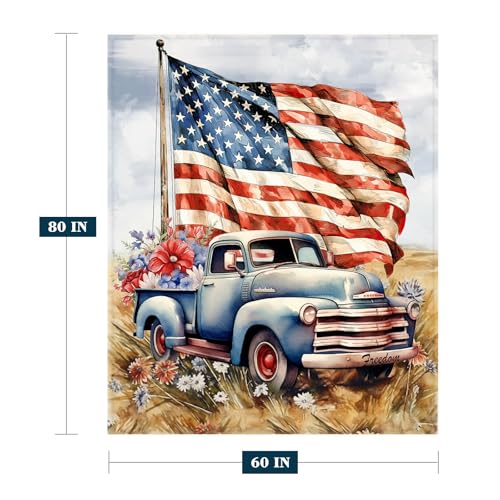 Image of YeeJu Patriotic Throw Blanket Twin Size 4th of July Memorial Day Fourth of July Blanket Couch Sofa Bed Soft Fleece Blankets Stars and Stripes Red White Blue American Flag Veteran Blanket 60x80