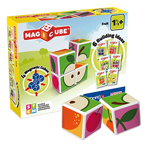 Geomag MAGICUBE Fruit 4 Cubes Magnétiques Blocs de Construction Éducatif pour Enfants dès avec 6 Idées de Construction Développe la Créativité et la Dextérité Fabriqué en Suisse