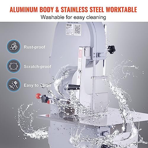 Commercial Electric Meat Bandsaw, 1500W Stainless Steel Countertop Bone Sawing Machine, Workbeach 19.3" x 15", 0.16-7.9 Inch Cutting Thickness, Frozen Meat Cutter with 6 Blades for Rib Pork Beef by VEVOR - Image 5