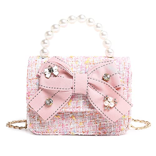 Barn småbarn axelväska, små flickor barn slingväskor söt rosett prinsessa crossbody väskor babyväskor mini pärlhandväska 2-5 år gammal, Svart - Svart - Small