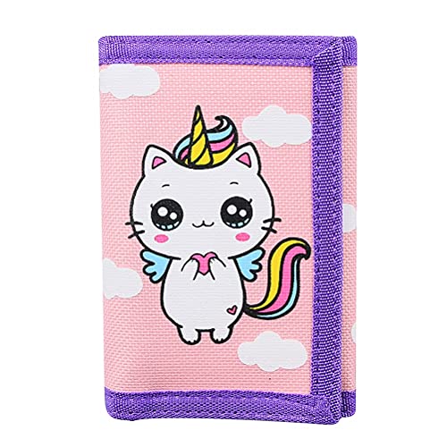 NEICY Trifold Canvas Outdoor Wallet for Kids, Cartoon Sport Wallets with Zippered Pocket, Christmas Gifts for Girls and Women (Unicorn 02)