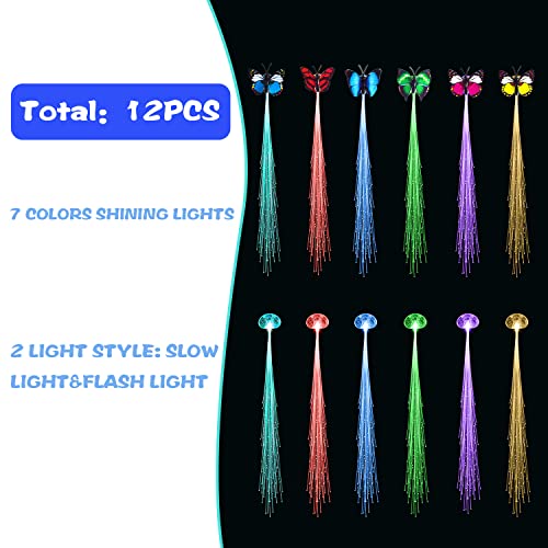 12Pcs Led Hair Light Clip,Ursmart 6Pcs Led Lights Hair And 6Pcs Butterfly Hair Clips Glow Hair Accessories For Women Girls,Bar Dancing Led Hair Hairpin,Glow Party Christmas Hair Accessories（Slow Light&Flash Light） #TOP1