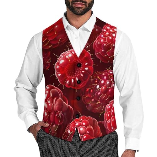 Red Raspberry Men's Formal Suit Casual Dress Business Vest with Printed Pattern 3XL