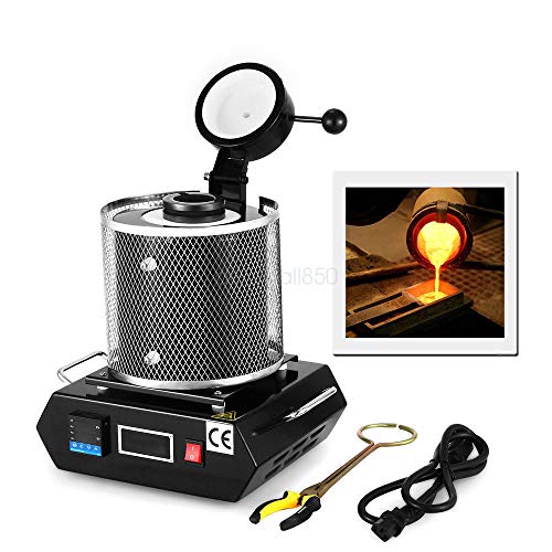 Automatic Electric Melting Furnace, 2KG Gold Melting Furnace 1150℃ /2102 ℉ Digital Melting Furnace Machine 1500W Casting Refining Precious Metals Gold Silver Tin Aluminum 110V (Black)