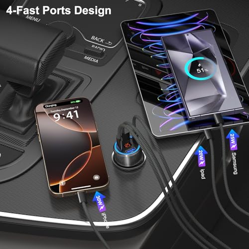65W 4-Port USB C Super Fast Type C Car Charger for Samsung S26 A17 A07 A16 - image 4