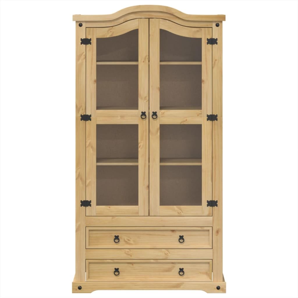 vidaXL Armario con Vitrina Corona Madera Maciza Pino 99x43x187 cm, Mueble Vitrina, Armario Expositor, Armario Cristal, Vitrina