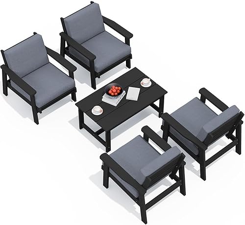 5 Piece Outdoor Patio Furniture Set All-Weather Wood-Like Couch Loveseat