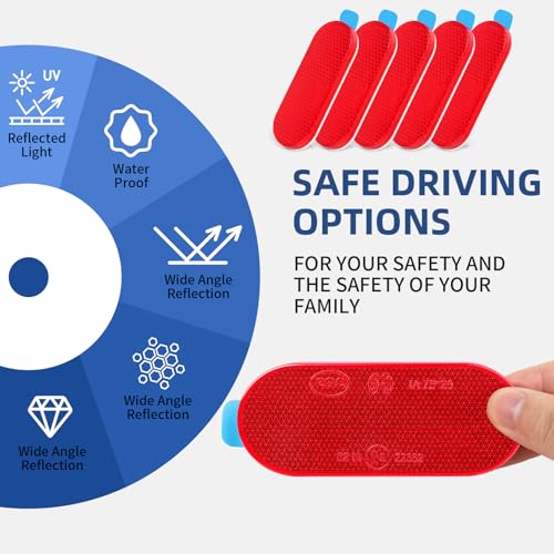 Image of 10 Pack Oval Reflectors Red Self Adhesive Quick Mount for Driveway Fence Gate Posts Trailers Safety Reflectors Automobiles Boats Mailboxes Reflector