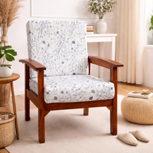 Image of STITCHNEST 'Contour Fit Series' Stretchable Printed Wooden Sofa Cover (Pack of 10) - Elastic Wooden Chair Cover | Wooden Sofa Seat Cover | Size - 20-21 x 20-21 x 3-5 in