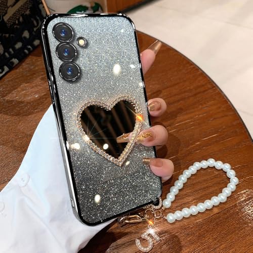 Coque Samsung Galaxy A14 bracelet perles noir lanière cordon miroir