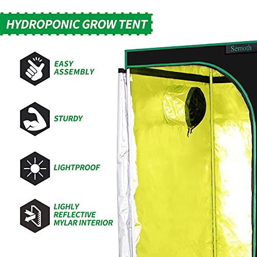 Semoth 5X5 Grow Tent, 60"X60"X80" High Reflective 600D Mylar Waterproof Non-Light Leaking Greenhouse For Hydroponics Indoor Plant #TOP2