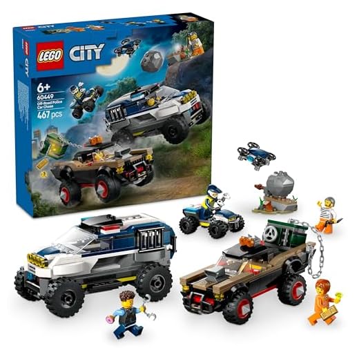 LEGO City Off-Road Police Car Chase Toy with 2 Trucks, a Quadbike, Drone, an Opening Safe and 2 Minifigures - Police Toys for 6+ Year Old Boys & Girls - 60449
