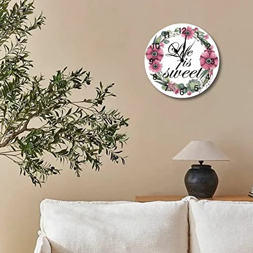 Horloge murale retro rustique a piles 38 cm avec fleurs - 4