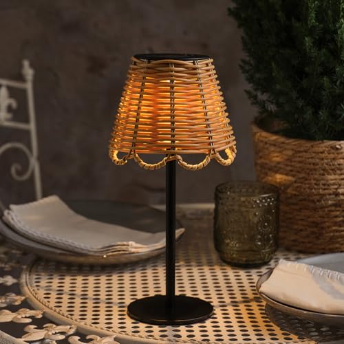 Lights4fun Kurv Lampe de table solaire en bambou