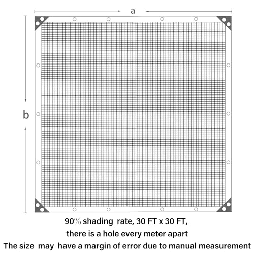 Image of winemana Black Shade Cloth 30x30 FT- 90% Sun Shade Mesh Tarp for Greenhouse, Garden, Patio, Dog Kennel, Chicken Coop, and Outdoor Protection, Plants Cover Shade Netting with 2 Reinforced Grommets