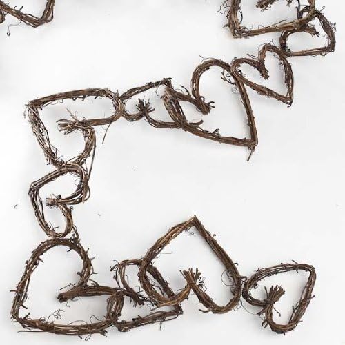 Rustic Natural Grapevine Twig Hearts Chain Garland - Assorted Size Hearts Garland for Home Decor, Valentine's Day, Wedding and Party Decorations (5 feet Long)