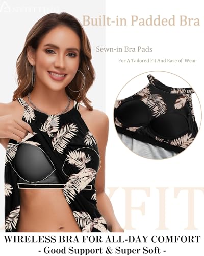Image of ANYFITTING Summer Dress with Built in Bra Casual Beach Sundress Flowy Halter Mini Short Dresses for Women 2026