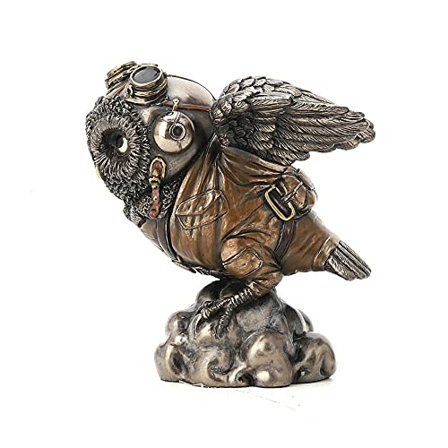 Estatua búho aviador steampunk 4 1/8 pulg Resina broncínea miniatura 6