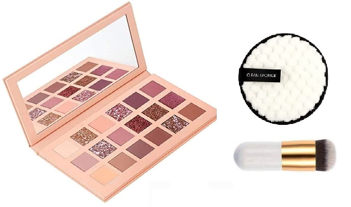 Chafful Reusable Multi-functional Makeup Removal Facial Cleansing Pad with White Foundation Brush And Nude Edition Eyeshadow Palette 18 (Multicolor)