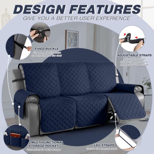 Image of TAOCOCO 100% Waterproof Recliner Sofa Covers Reversible, Dark Blue