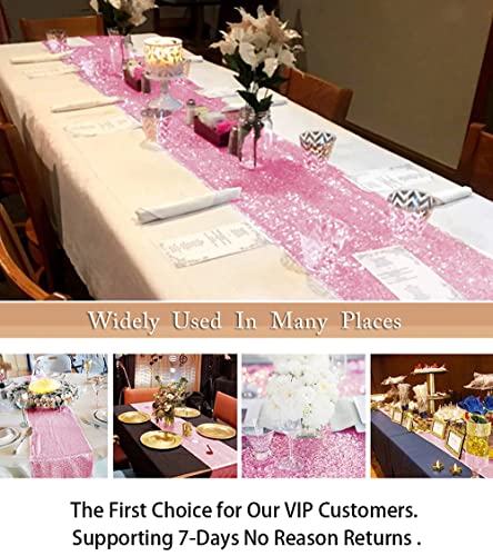 12''X72'' Sequin Table Runner Rose Pink Sparkly Metallic Sequin Runner For Wedding Party Dinner Reception, Fuchsia Pink Sequin Fabric Wedding Table Runner Baby Shower Birthday Dinner Table Decor #TOP5