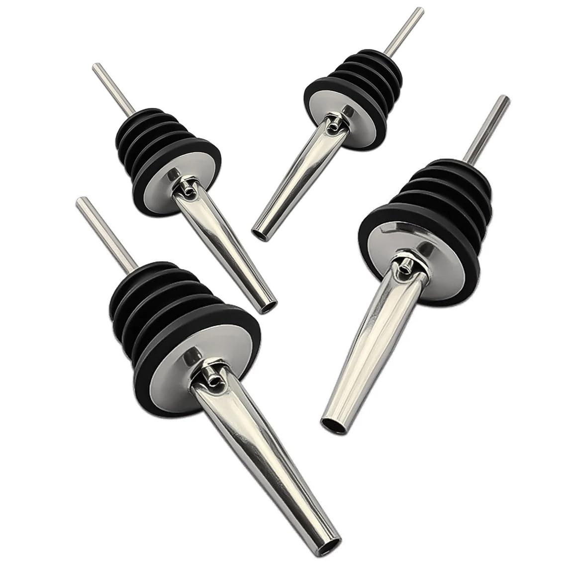 Liquor Pourer Stainless Steel Bottle Cocktail Free Flow Mixing Liquor Pourer (Liquor Pourer w/o Cap (4PCS))