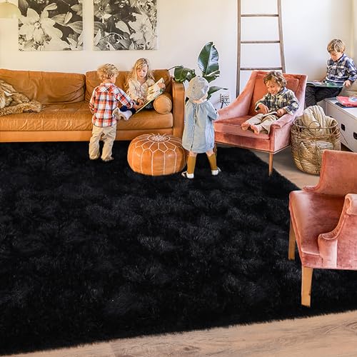 8x10 Area Rugs for Living Room, Ultra Soft Large Shag Black Bedroom Rug Upgrade Non-Slip Plush Modern Fluffy Carpet for Kids Boys Girls Room Home Decor Aesthetic