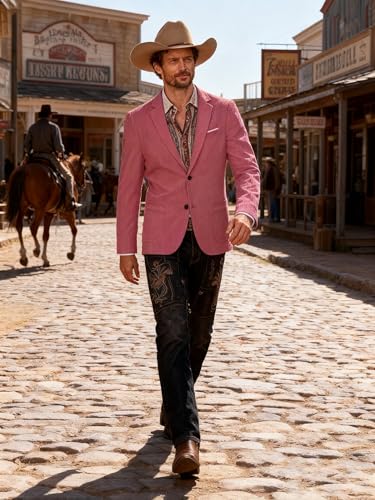 Image of Barry.Wang Men's Vintage Corduroy Blazer Jackets Business Casual Sport Coat | 2 Button,Notch Lapel,Patch Front Pockets,Regular Fit,Daily Wear,Office,Country Western Style,Church Gathering,Homecoming