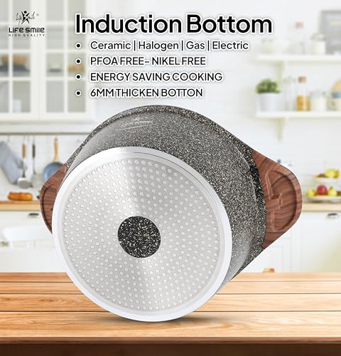 Image of LIFE SMILE Cookware Set - Non Stick Pots and pan set Induction Base, Granite Coating 100% PFOA FREE, Die Cast aluminum Body Kitchen Set (Gold, 8 Pieces)