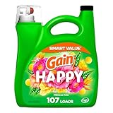 Gain Liquid Laundry Detergent, Happy, HE Compatible, 154 fl oz, 107 Loads